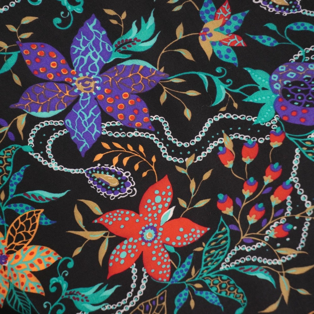 Vintage 100% Rayon Floral Jewel Tone 1X 2X Black Open Front Cardigan Made in USA - Picture 6 of 9
